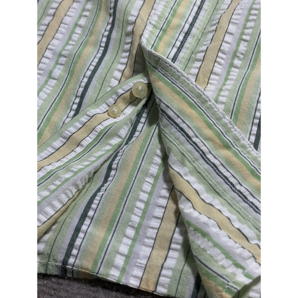 Chaps Shirt Mens Large Green Striped Short Sleeve Button Front Seersucker Pocket - Picture 6 of 9